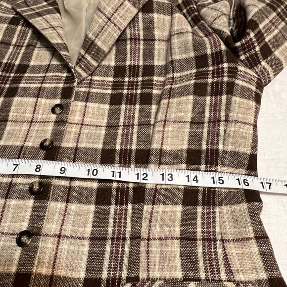 That's Me USA Women's Plaid Wool Blend Blazer Jacket Brown Beige Check Size 11 - Picture 7 of 11